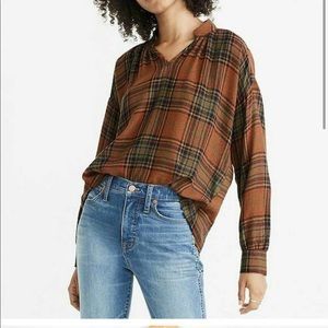 Madewell highroad plaid popover shirt brown muted